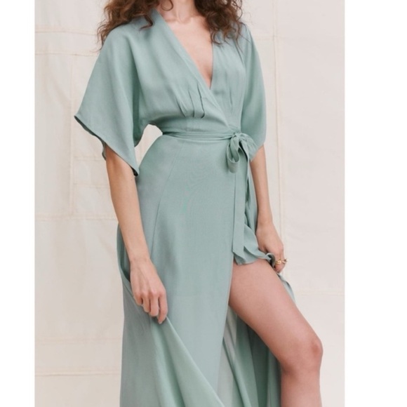 Reformation Winslow Wrap Celadon Green Maxi Dress SZ SMALL - Picture 3 of 11